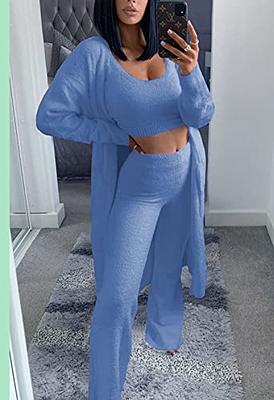 Plus Size Fuzzy Knit Crop Top & Capri Pants Set 