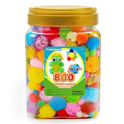 Praisebank Multi-Colored Pom poms, 800pcs Assorted Size, Pom Poms