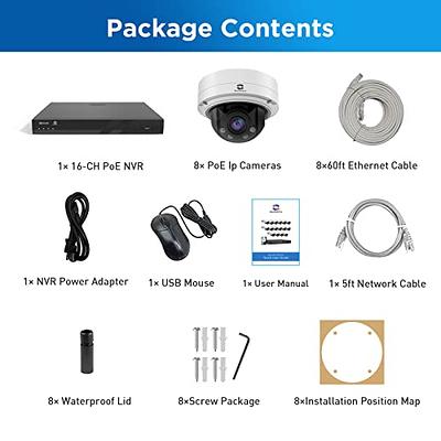  GWSECU 16 Channel Camera Systems PoE 4TB HDD, 5X Optical Zoom  AI Human Vehicle Detection, IP66 IK10 Vandal-Proof, 8X 4K Dome Audio  Security IP Camera 2.7-13.5mm Motorized Varifocal Lens, G81608MD57 