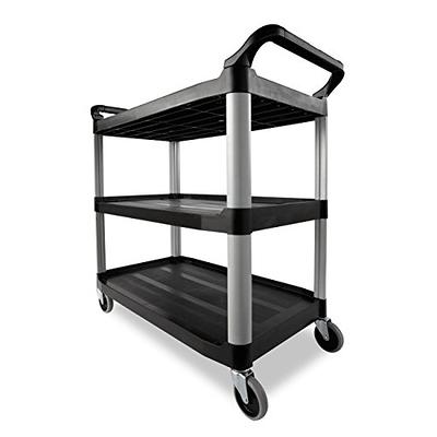 Rubbermaid Commercial Products Heavy Duty 3-Shelf Rolling  Service/Utility/Push Cart, 200 lbs. Capacity, Black, for