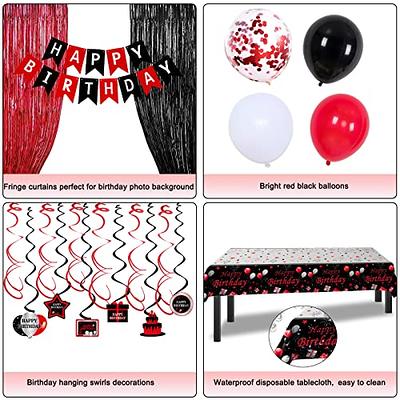 Black and White Party Decorations, Happy Birthday Decorations for Men Women  with Photography Backdrop & Tablecloth Balloons Arch Kit Banner Birthday