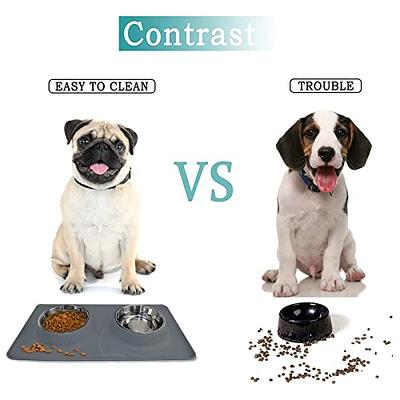 Dog Bowls, Cat Food and Water Bowls Stainless Steel, Double Pet Feeder Bowls  with No Spill Non-Skid Silicone Mat, Dog Dishes for Small Medium Dogs Cats  Puppies, Set of 2 Bowls S-6oz,Bone