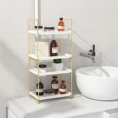 Dyiom Bathroom Organizer Countertop, 2-Tier Bathroom Counter Organizer Kitchen Spice Rack Cosmetic Organizer, White