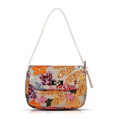 Women's Straw Handbag Flower Woven Summer Beach Messenger Tote Bag