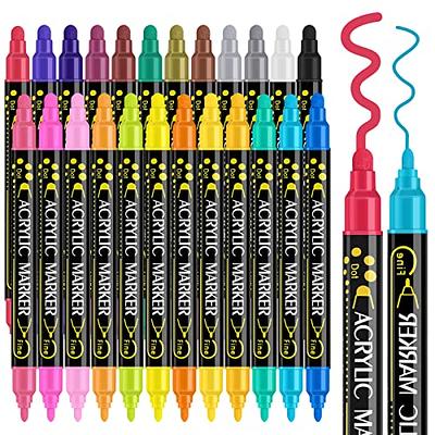 Guangna 24 Colors Dual Tip Acrylic Paint Markers, Paint Pens with Fine Tip  and Medium Tip, Paint Markers Gift for Rock Painting, Glass, Ceramic, Wood