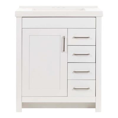 Doveton 30 in. W x 19 in. D x 34 in. H Single Sink Bath Vanity in White  with White Engineered Marble Top