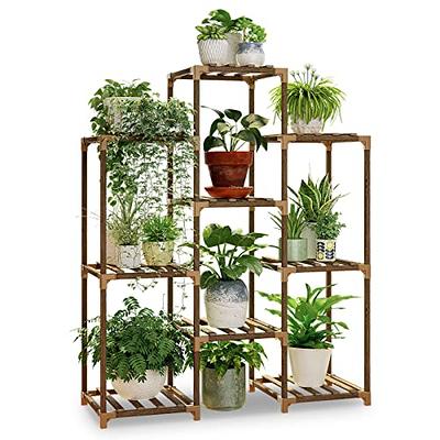 Bamworld Tall Plant Stand Indoor Outdoor Corner Plant Shelf Wood Flower  Stands for Living Room Balcony and Garden (9 pots)