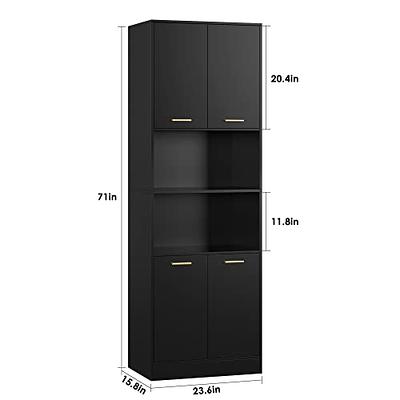 FOTOSOK Kitchen Pantry Storage Cabinet, 63'' Tall Pantry Cabinet with Glass  Doors and Adjustable Shelves, Kitchen Cabinet Cupboard with Microwave