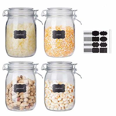 Glass Canister Set for Kitchen or Bathroom with Airtight Lid and Chalkboard  Labels, Apothecary Glass Food Storage Jars,Set of 3 Cookie Jars, Candy