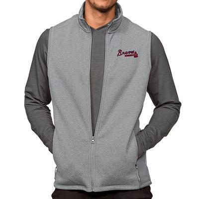 Men's Antigua Heathered Gray Atlanta Braves Victory Pullover Hoodie