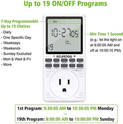 Autopilot Dual Outlet 7-Day Grounded Digital Programmable Timer, 1725W,  15A, 1 Second On/Off