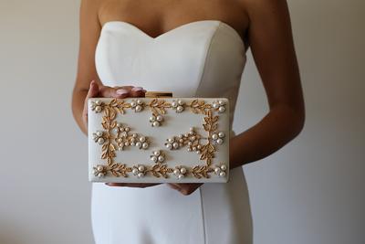 Gold Bridal Clutch, Blue Evil Eye Beads Wedding Clutch Purse