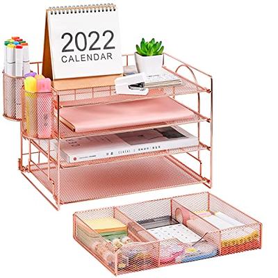 Grehge TNELTUEB Rose Gold Desk Organizer Mesh Office Supplies and  Accessories with 6 Compartments + Drawer, Multi-Functional Desk Accessories  Cute