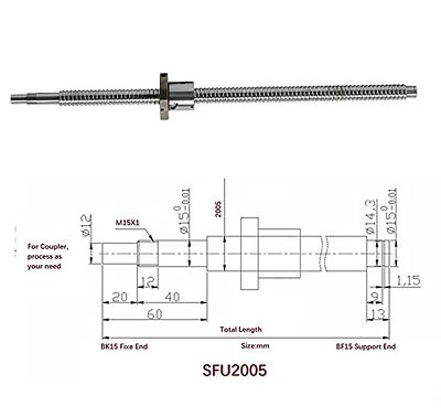 Mssoomm 20mm CNC Ballscrew Kit SFU2005 RM2005 Anti-Backlash Ball