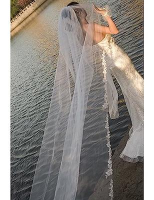 HEREAD Lace Bride Wedding Veil Short 1 Tier Fingertip Length Bridal Tulle  Veils with Comb