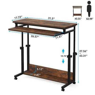 Tribesigns Portable Desk for Sofa and Bed, Height Adjustable Laptop Table  Small Standing Desk Rolling Computer Cart with Keyboard Tray on Wheels for