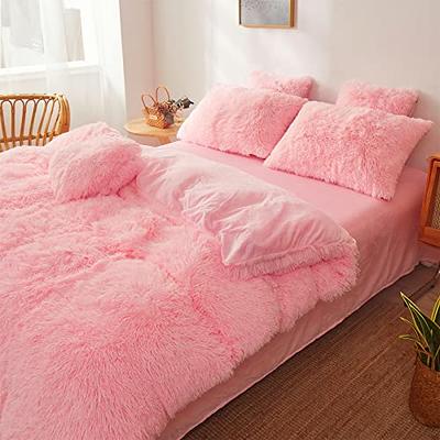 Luxury Faux Fur Shaggy Comforter Set Twin Size, Plush & Sherpa Reversible  Comforter Pink, 3 Pieces Fluffy Fuzzy Bedding Set Ultra Soft and Warm for