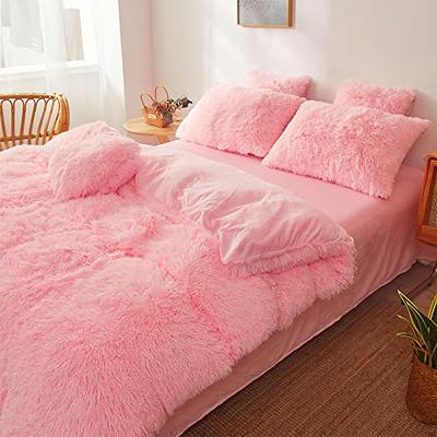 Cute Pink Shaggy Plush Comforter Cover Set,Ultra Soft Faux Fur Duvet Cover  Bedding Sets Queen 3 Pieces with Pillow Cases, Pink Fluffy Bed Sets Zipper  Closure (Pink, Queen) : : Home