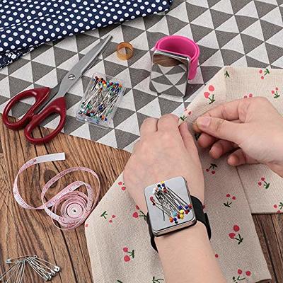  Magnetic Wrist Sewing Pincushion with 100 Pieces Sewing Pins  Set Wrist Pin Cushion Magnetic Wrist Pin Holder Wristband Wrist 1.5 Inch  Ball Head Straight Pins for Hand Sewing Supplies (Rose Red)