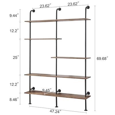 HOMBAZAAR Industrial Bookshelf, 6-Tier Industrial Pipe Bookshelf, Wall  Mounted Ladder Shelves with Metal Frame for Home Office, Living Room, Oak  Brown