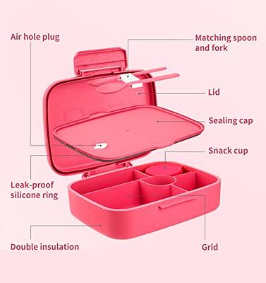 Bento Box For Kids Adults Lunch Box With 3 Compartment,Wheat Fiber Leak  Proof Food Container With Spoon & Fork,1200ML Lunch Boxes Containers For  Men Women (Pink) 