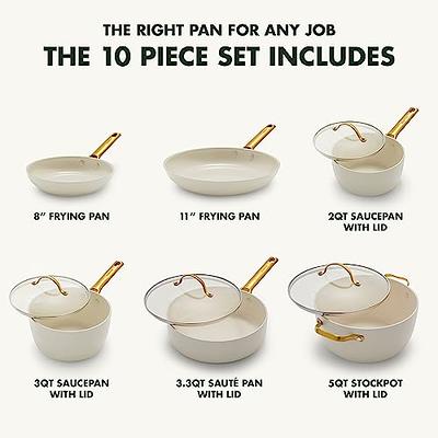 Reserve Ceramic Nonstick 10-Piece Cookware Set | Cream with Gold-Tone  Handles