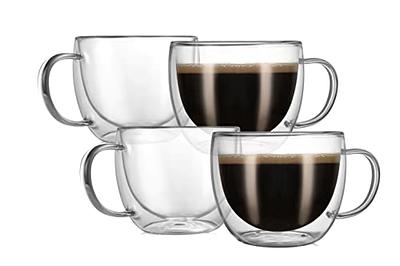 Insulated Double Wall Mug Cup Glass-Set of 4 Mugs/Cups for Coffee