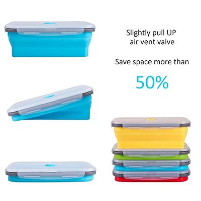 Collapsible Food Storage Containers with Airtight Lid & Air Vent, 40.5 oz,  Kitchen Stacking Silicone Collapsible Meal Prep Container Set for Leftover