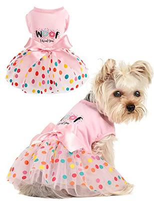 Pink Polka Dot and Lace Dog Dress Set - with Leash, Medium