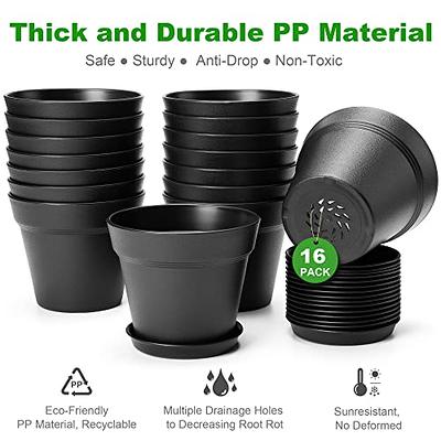 T4U 6 Inch Flower Pots 18-Pack - Small Plastic Planter with Drainage Hole  and Saucer, Decorative Nursery Pot Bulk for African Violet, Snake Plant