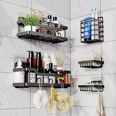  POKIPO Shower Caddy 5 Pack, Adhesive Shower Organizer with Soap  Dishes & Toothbrush Holder & 20 Hooks, Large Rustproof Stainless Steel Bathroom  Shower Shelf for Inside Shower Storage Decor, Black 