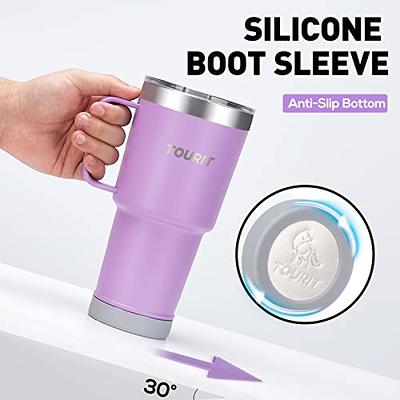 Large Travel Coffee Mug Tumbler with Clear Slide Lid & Handle, Reusable  Vacuum Insulated Double Wall Stainless Steel Thermos, Fits in Cup Holder,  30oz