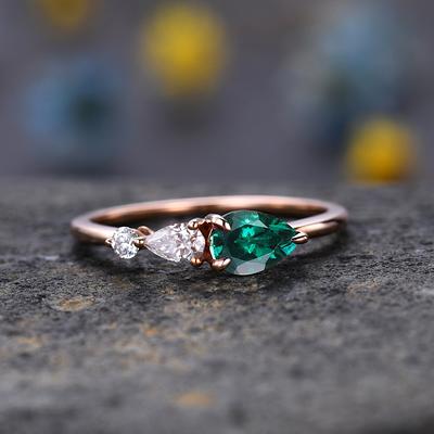 Vintage Emerald Ring Engagement Ring, Pear Cut Gems, Art Deco Moissanite  Wedding Band, 3 Stone Unique Women Bridal Promise Gift, Rose Gold - Yahoo  Shopping