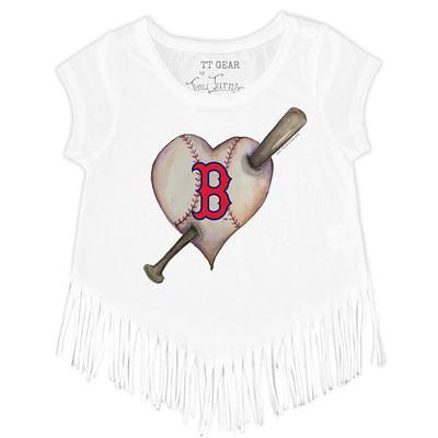 Girls Youth Tiny Turnip White Boston Red Sox Heart Bat Fringe T-Shirt -  Yahoo Shopping