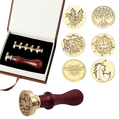 Wax Seal Stamp Set, Vintage 6 Pieces Sealing Wax Stamp Heads + 1 Wooden  Handle S