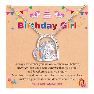 6 Year Old Girl Birthday Gift Sterling Silver Pink Heart with Wings and  Unicorn Charm Necklace Happy Birthday Gift for 6 Year Old Girl Idea with  Card