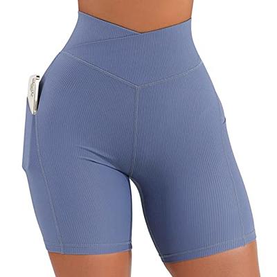 Yuerlian Women Cross Waist Workout Yoga Shorts with Pockets 5 High Waist  Booty Biker Ribbed Short Blue - Yahoo Shopping