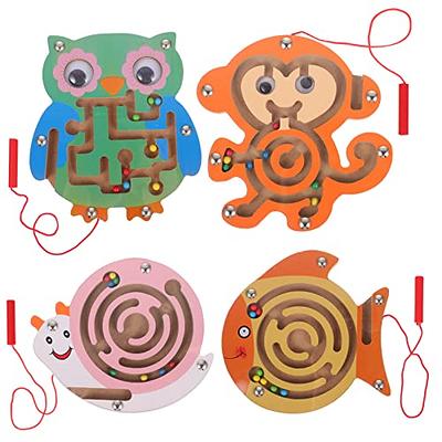 NUOBESTY 4Pcs Wooden Magnetic Maze Puzzle Game Animals Shape Maze