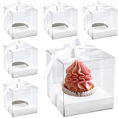 GothaBach 20 Pcs Clear Cupcake Containers with Ribbons, 3.5