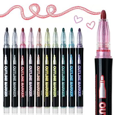 Aen Art Outline Pens, 24 Color Self-outline Shimmer Markers Set, Doodle  Markers Double Line Pen for Drawing, Greeting Card, Craft Project, Journal