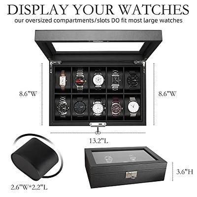 GUKA Watch Box 10 Slot Display Case Real Glass Organizer Storage with Luxury Watch Display Case for Men and Women Gift (55mm Card Slot)