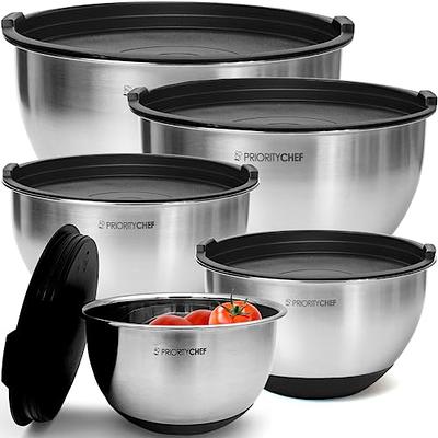 FineDine Mixing Bowls with Lids - 5 Deep Nesting Mixing Bowls for Kitchen  Storage - Silver Stainless Steel Mixing Bowl Set