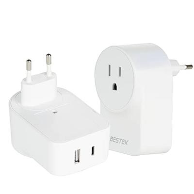 LENCENT 2 Pack European Travel Plug Adapter Converter, International Power  Adaptor with 3 Outlets 2 USB
