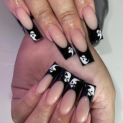  24 Pcs Halloween Nails French Tip Press on Nails Long