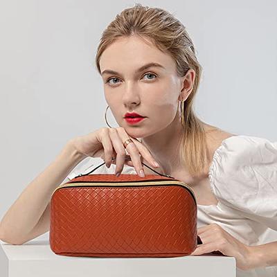 SOIDRAM Large Capacity Travel Cosmetic Bag Makeup Bag Checkered Leather  Makeup Bag Organizer Women Portable Toiletry Bag Flat Lay Everything  Cosmetic