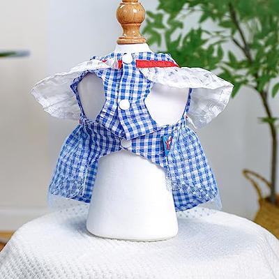 Dog Dress for Small Dogs Girl Chihuahua Yorkies Female Dog Clohtes Pet Pink  Plaid Sundress Puppy Tutu Princess Dresses with Dog Bowknot Hair Bows