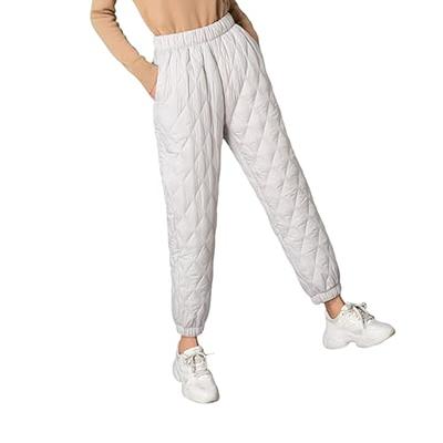 Women Winter Warm Down Cotton Pants Padded Quilted Trousers Elastic Waist  Casual Trousers