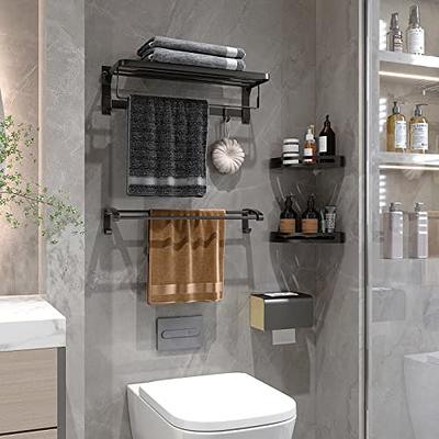 24 in. Wall-Mounted Aluminum Towel Rack with Towel Bar Holder Foldable