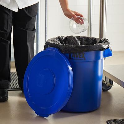 Lavex 55 Gallon Black Round Commercial Trash Can with Lid and Dolly