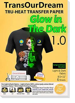 TransOurDream Luminous Iron on Heat Transfer Paper for T Shirts (6 Sheets,  8.5x11'') Glow in The Dark 1.0 Printable Heat Transfer Vinyl for Inkjet  Printer and Light & Dark Fabrics (GD1-6) - Yahoo Shopping